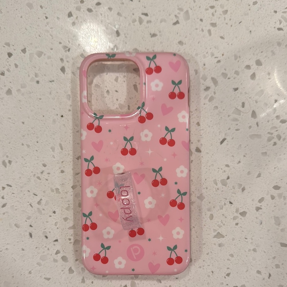 Loopy IPhone 15 Pro Max Case Pink and Red Cherry iPhone Case